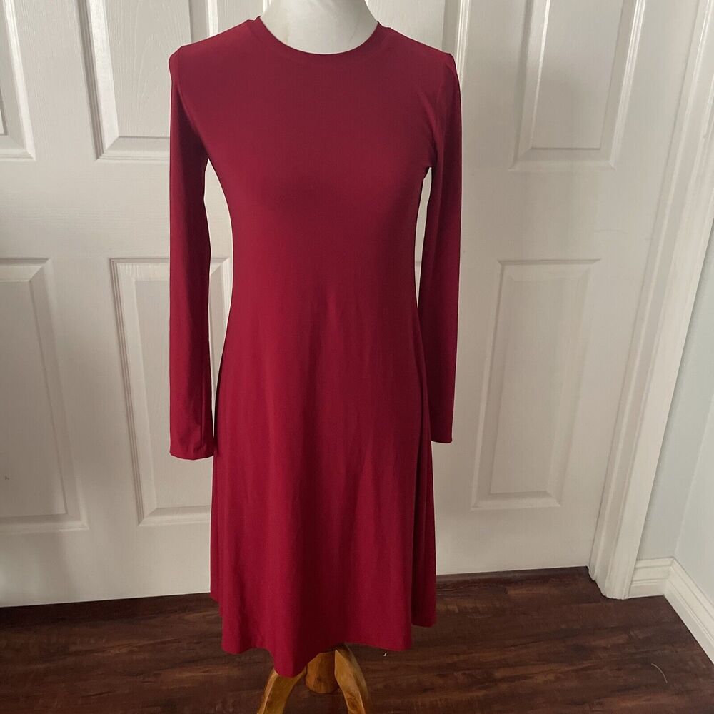 Norma Kamala Womens Dress Size Small Red Stretch Long Sleeve A Line